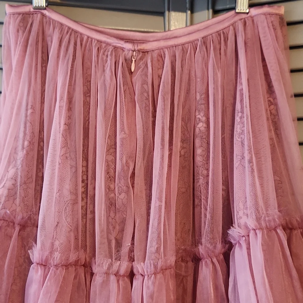 Brenda Knight x Free People Anne Tulle Maxi Skirt Mauve Pink Fairy Cottage - Picture 7 of 13